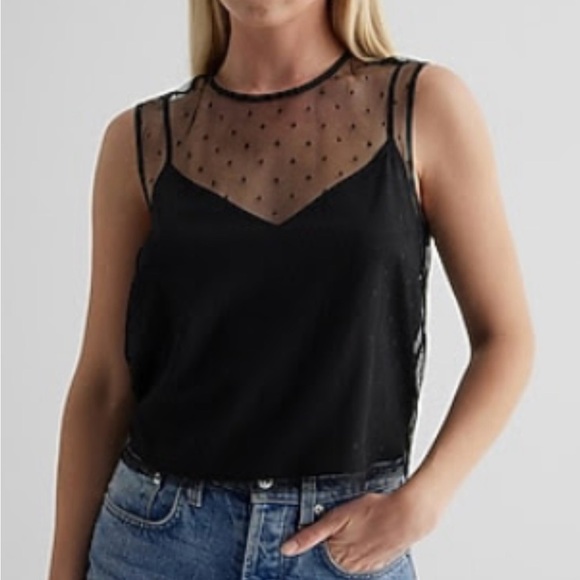 Express Tops - Express Black Sheer Polka Dot Blouse